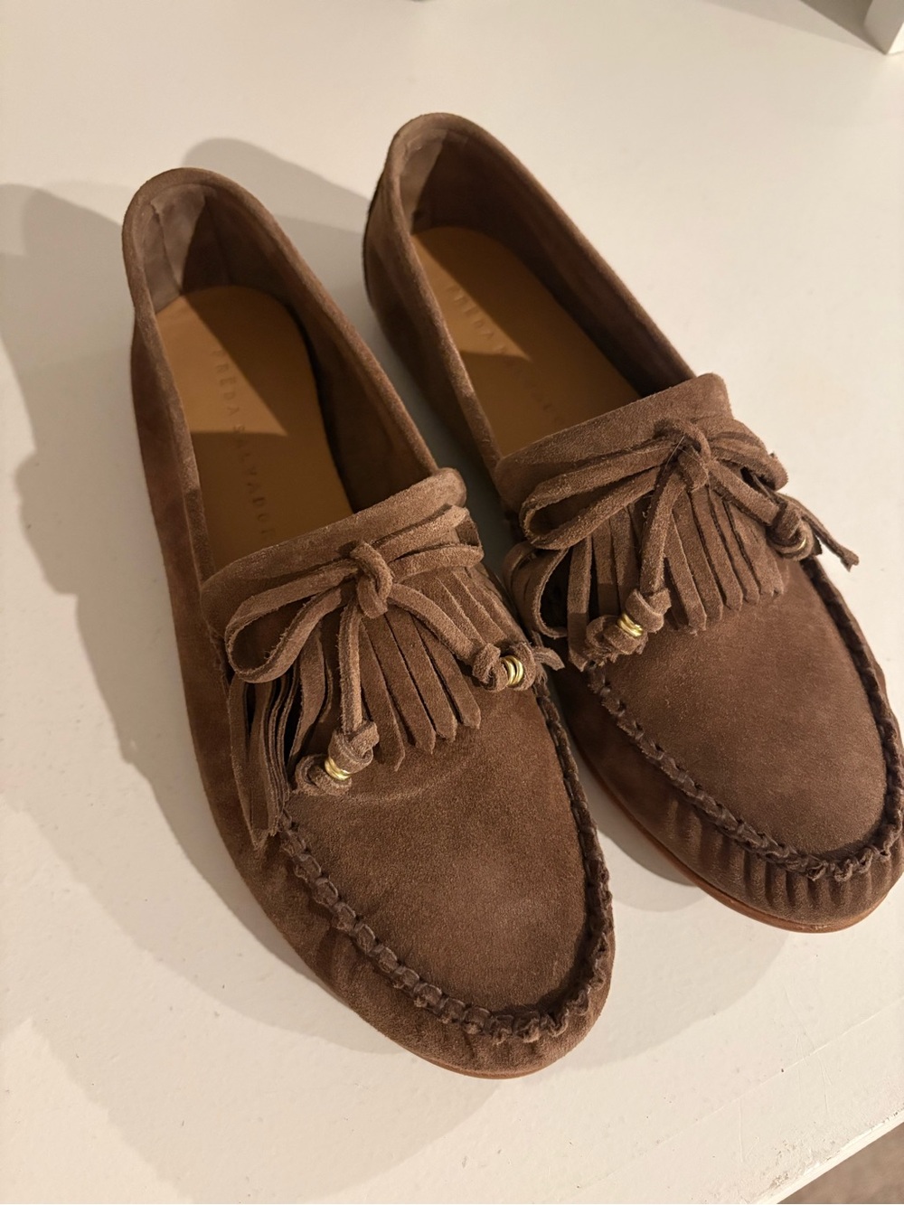 Freda Salvador Brown Suede Tassel Moccasins